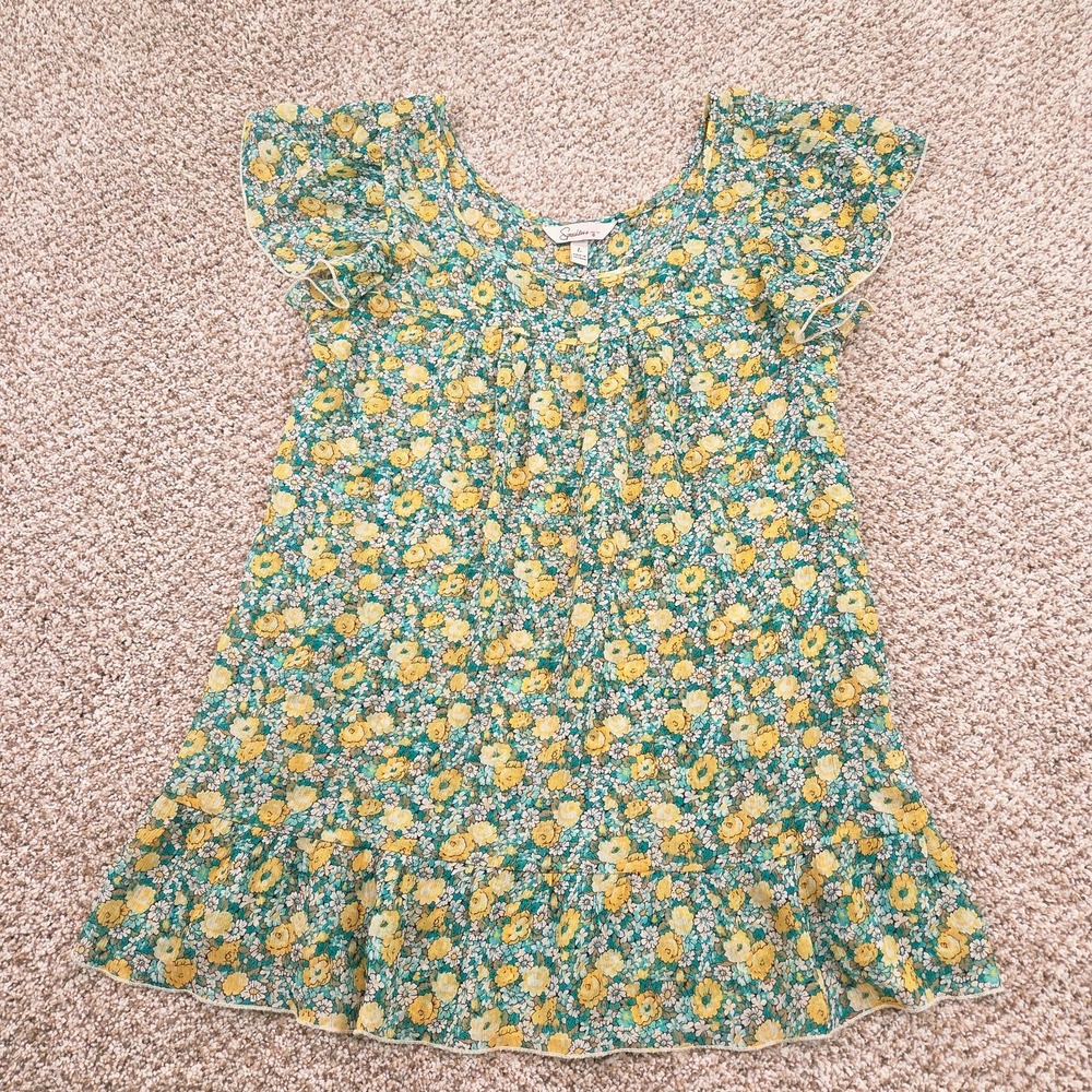 Speechless Y2K Floral Chiffon Cap Sleeve Ruffle Hem Babydoll Scoop Blouse Top L